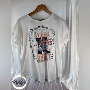 Joie Country Shirt Stars Stripes Country Nights shirt with tassles 1x